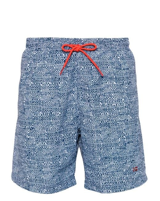 Napapijri Blue Printed Swim Shorts for men