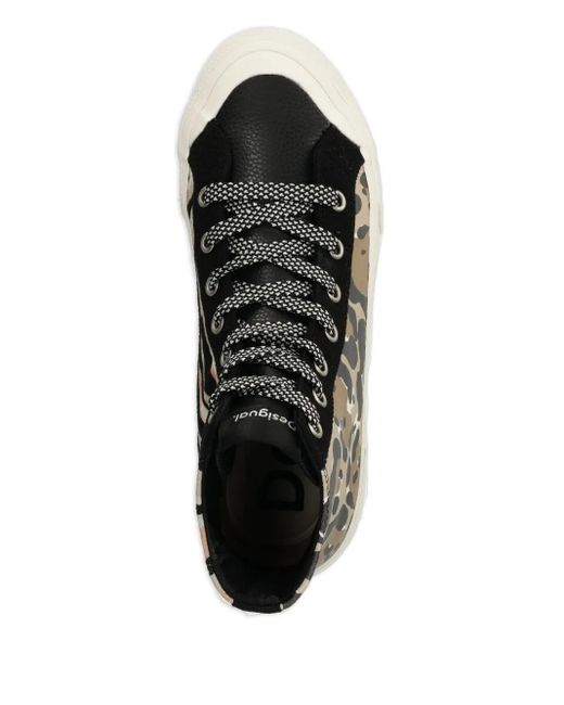 Desigual Black Animal-Print High-Top Sneakers