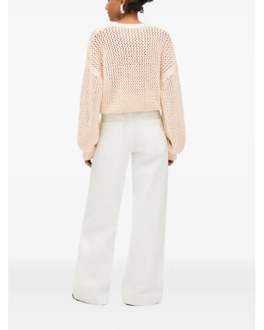 Another Tomorrow White Open-Knit Crew-Neck Sweater