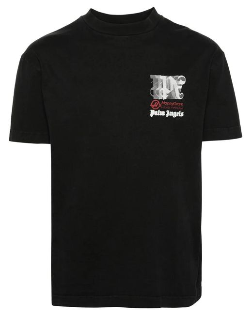 Palm Angels Black X Haas Racing-Print Cotton T-Shirt for men