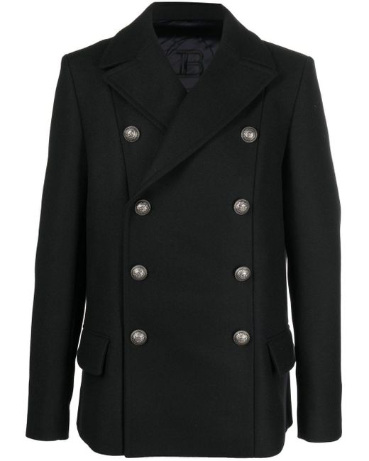 Balmain Black Wool Coat for men