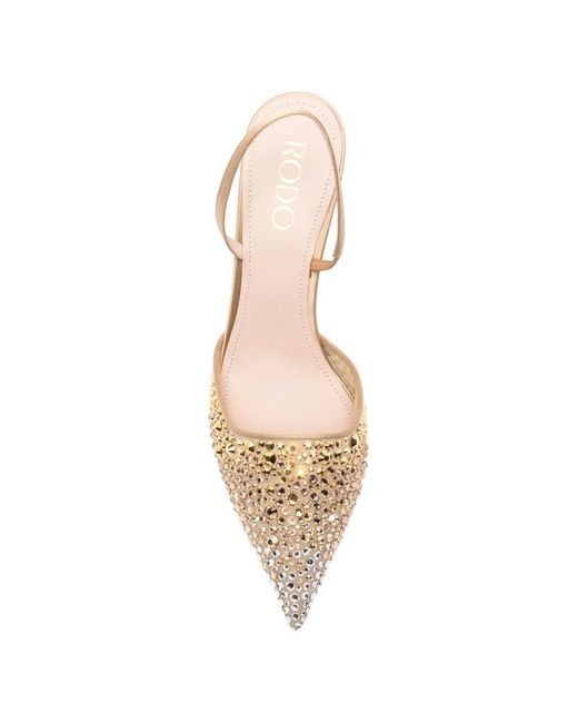 Rodo Natural Crystal-Embellished Slingback Pumps