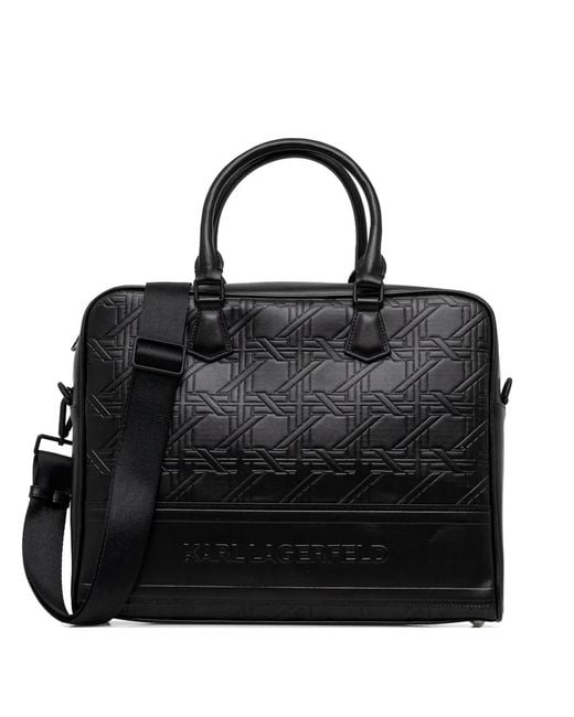 Karl Lagerfeld Black Embossed-Patternl Briefcase for men