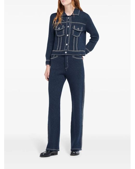 Barrie Blue Contrast-Stitch Knitted Jacket