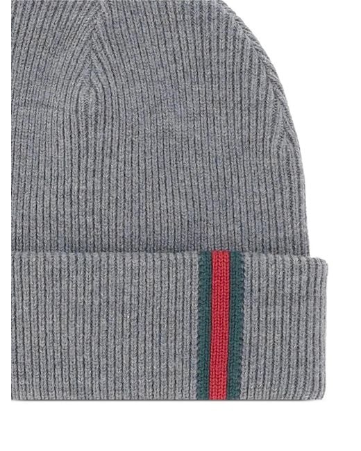 Gucci Gray Ribbed Web Beanie