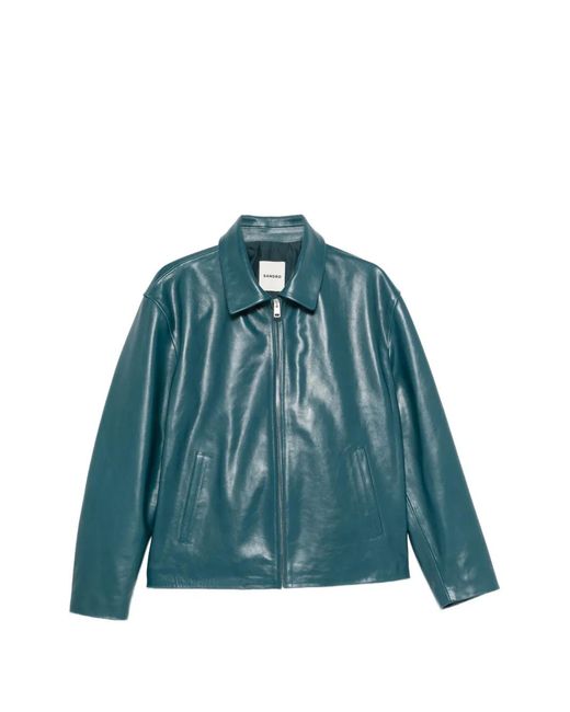 Sandro Blue Zip-Up Leather Jacket for men