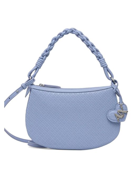ARMANI EXCHANGE Blue Mini Monogram-Embossed Braided-Handle Shoulder Bag