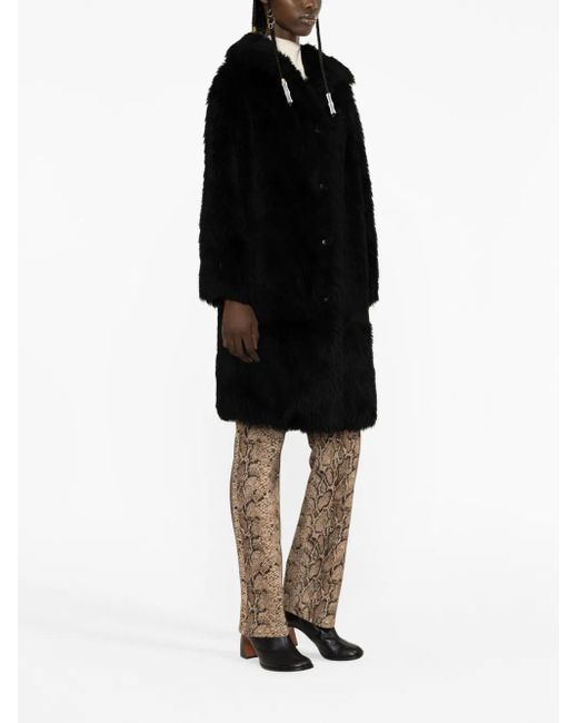 Yves Salomon Black Faux-Fur Wool-Blend Coat