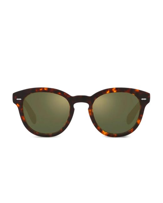 Oliver Peoples Green Tortoiseshell Round Sunglasses