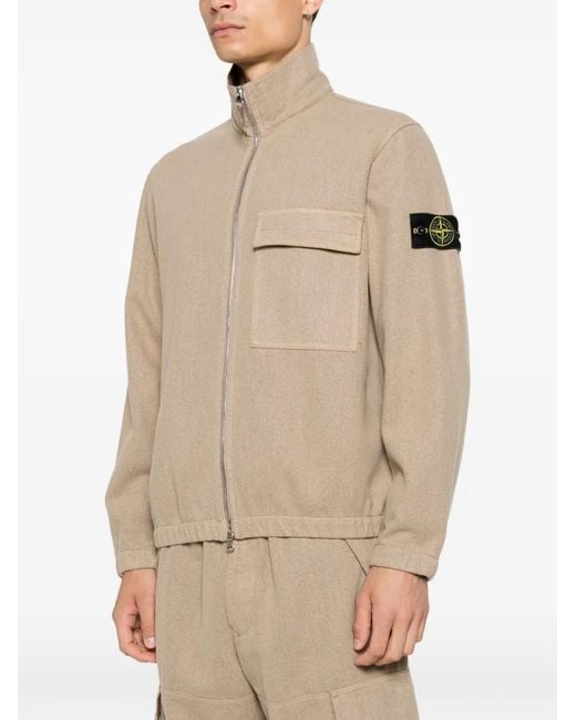 Stone Island Natural Logo-Patch Zip-Up Jacket for men
