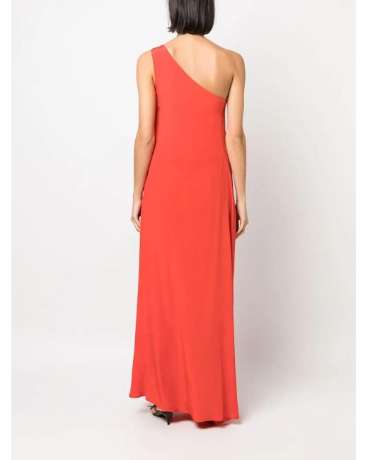 Kiton Red One-Shoulder Silk Maxi Dress