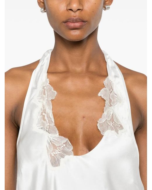 Sir White Montparnasse Lace-Trim Halterneck Top