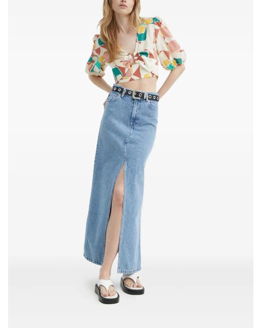 Ba&sh Blue Aymar Abstract-Print Crop Top