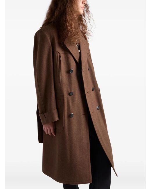 Prada Brown Double-Breasted Wool Coat for men