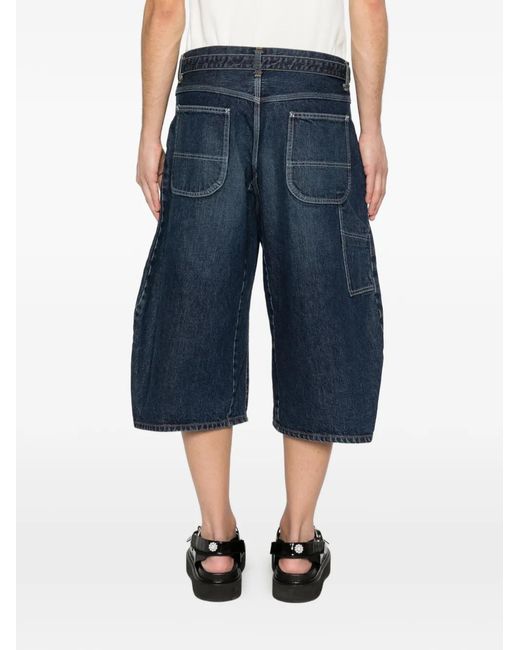 Sacai Blue Buttoned Belted Shorts for men