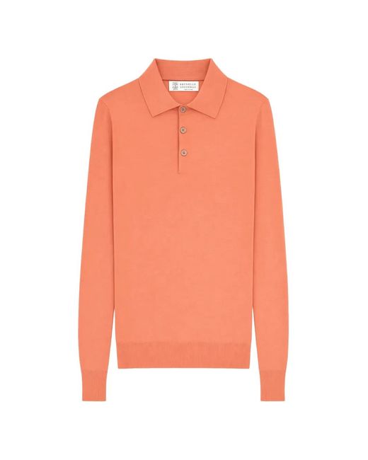 Brunello Cucinelli Orange Long-Sleeve Polo Shirt for men
