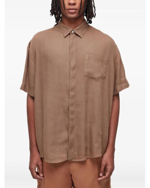 メンズ Osklen Mc ショートスリーブ リネンシャツ Brown