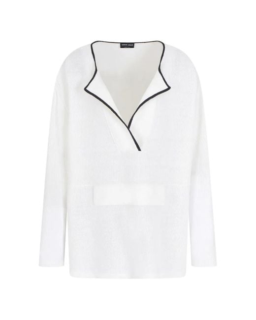 Giorgio Armani White Trimmed V-Neck Sweater