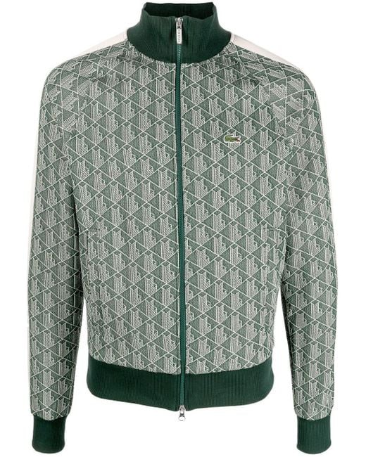 Lacoste Green Monogram-print Zip-up Sweatshirt for men