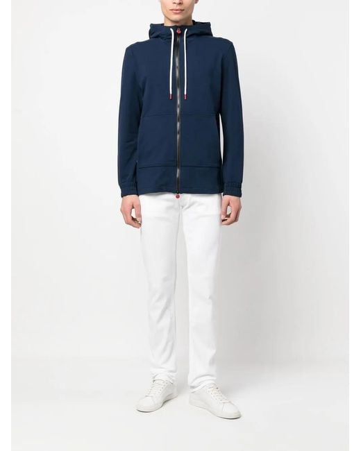 Kiton Blue Drawstring-Hood Zip-Up Hoodie for men