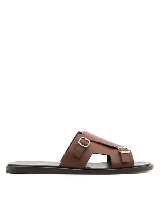 Santoni Brown Double-Buckle Leather Sandals for men