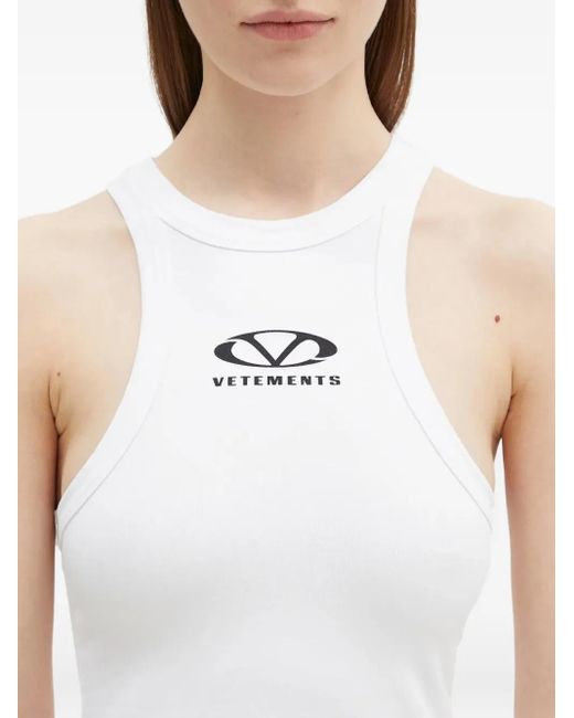 Vetements White Logo-Print Mini Dress