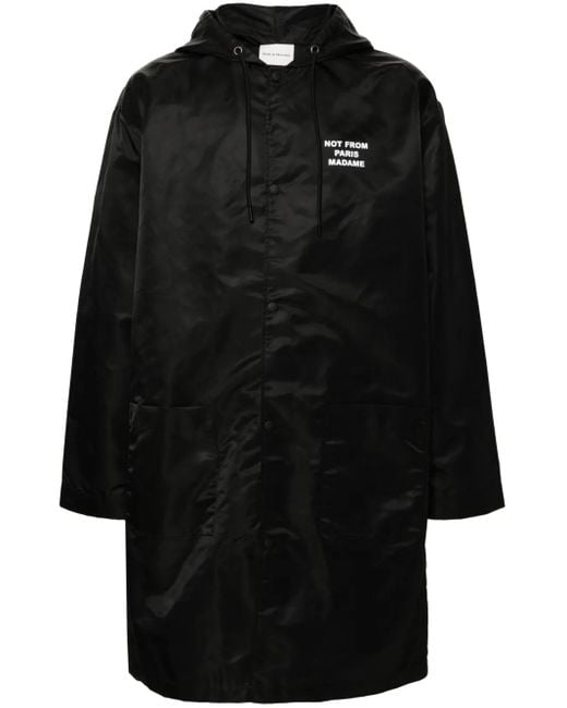 Drole de Monsieur Black Press-Stud Hooded Parka for men