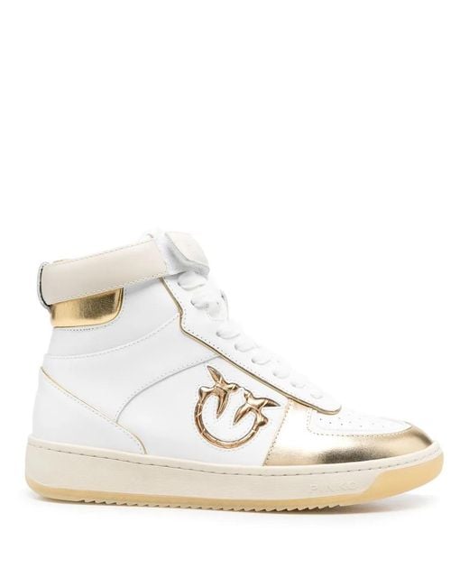 Pinko White Leather Logo-Patch Sneakers