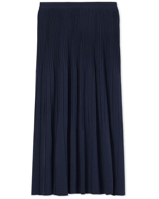 St. John Pleated Knit Midi Skirt in Blue | Lyst