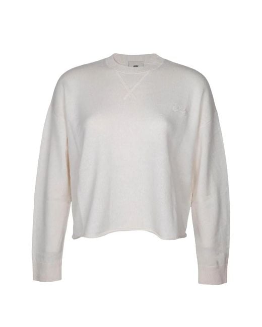 Autry White Logo-Embroidered Cropped Sweater