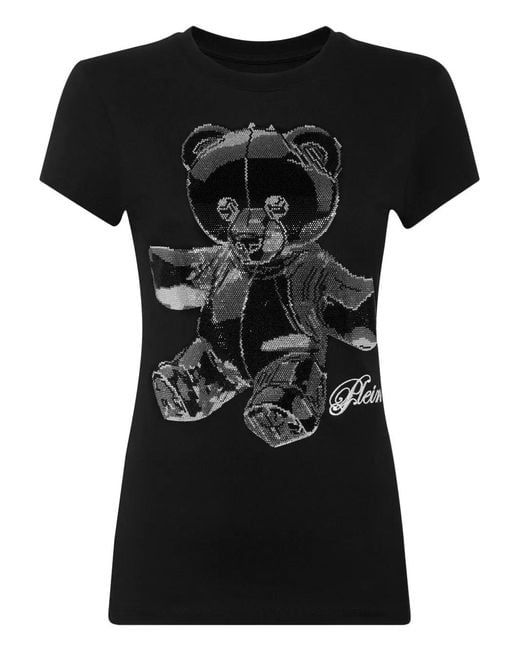 Philipp Plein Black Cotton Sexy Pure Fit T-Shirt Teddy Crystal