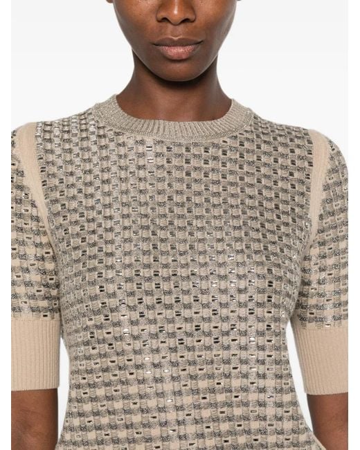 Ermanno Scervino White Sequin-Embellished Checkered Wool Sweater