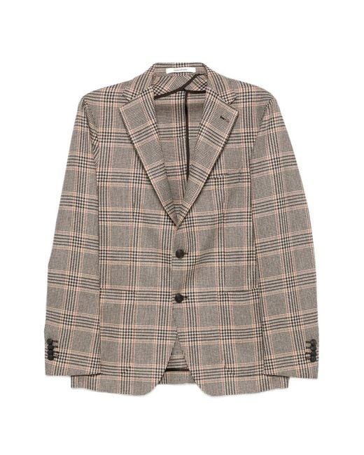 Tagliatore Gray Check-Pattern Notched-Lapel Blazer for men