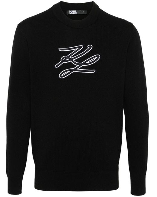 Jersey con logo bordado Karl Lagerfeld de hombre de color Black