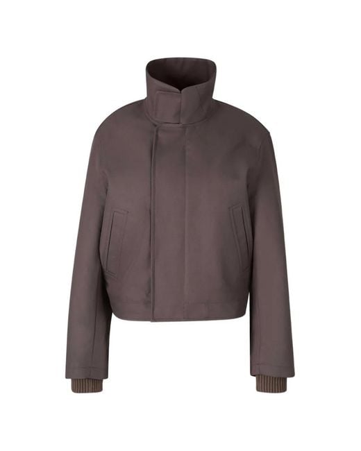 Victoria Beckham Brown High-Neck Ribbed-Trim Jacket