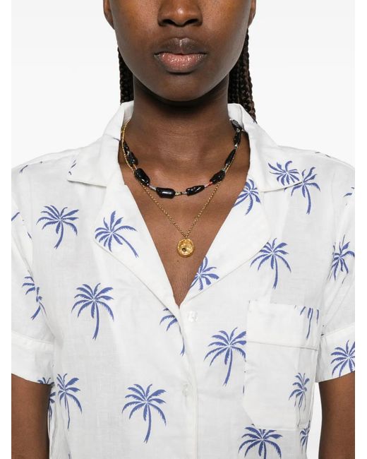 ELLEBLUE White Liz Palm-Print Short-Sleeve Shorts Set