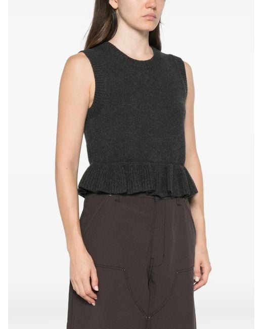 CECILIE BAHNSEN Black Ruffled Button-Back Vest