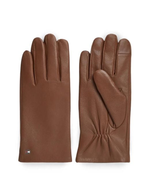 Tommy Hilfiger Brown Logo-Plaque Leather Gloves for men
