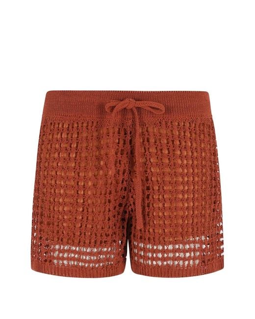Roberto Collina Red Open-Knit Drawstring Shorts