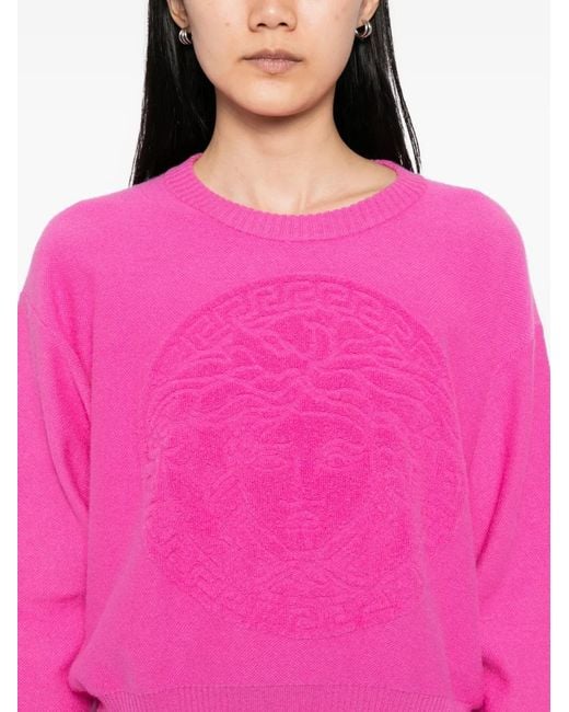 Versace Pink Logo-Knit Jumper