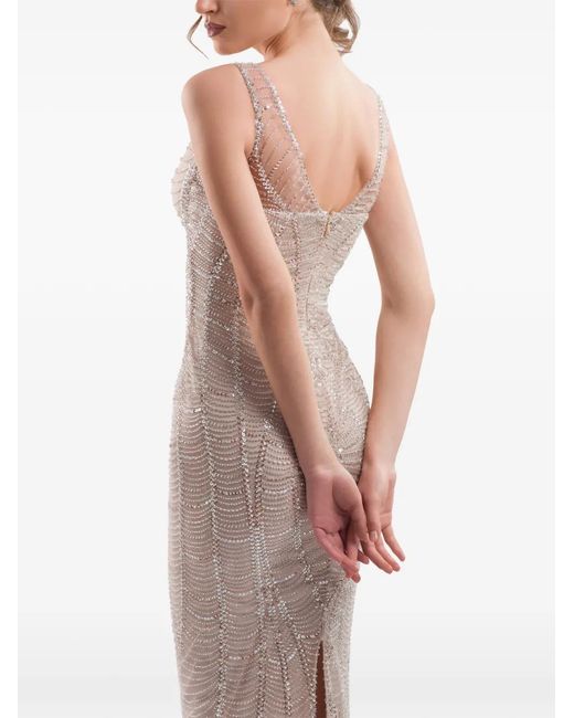 IMROSKA Natural Sequin-Embellished Sleeveless Maxi Dress