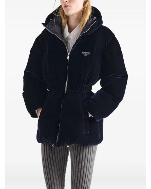 Prada Donsjack Met Fluwelen Afwerking in het Blue