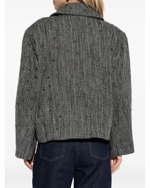 Gestuz Gray Herringbone-Pattern Blazer