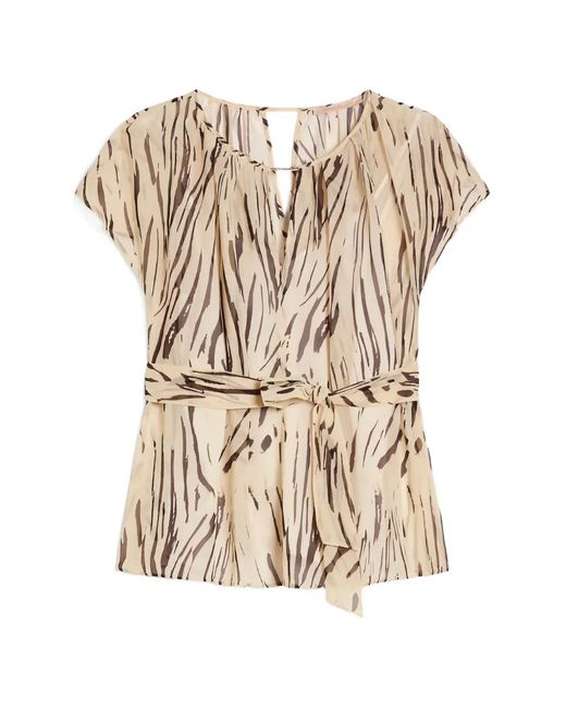Pennyblack White Zebra-Print Belted Blouse