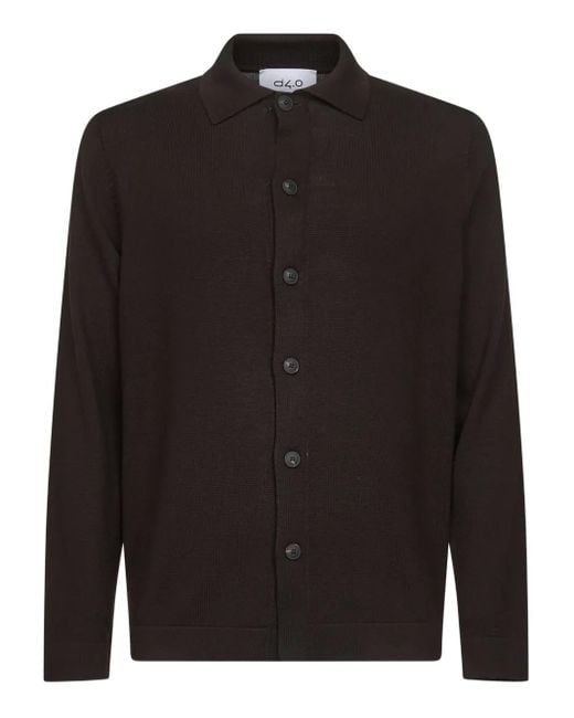 D4.0 Black Polo-Collar Button Shirt for men