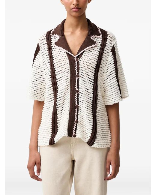Stine Goya Natural Crochet-Knit Striped Cardigan