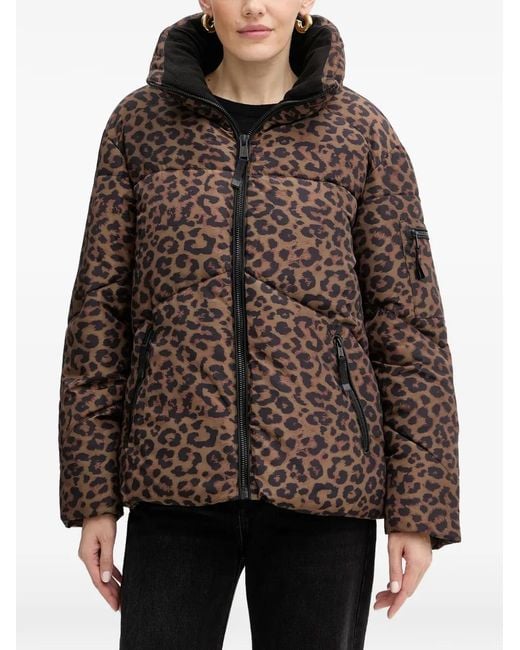 Guess Brown Animal-Print Zip-Up Jacket