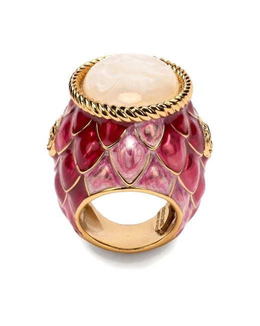 Roberto Cavalli Pink Stone-Embellished Scaled Ring