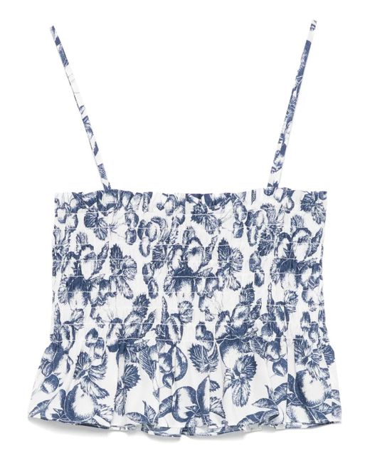 Maje Blue Graphic-Print Smocked Top