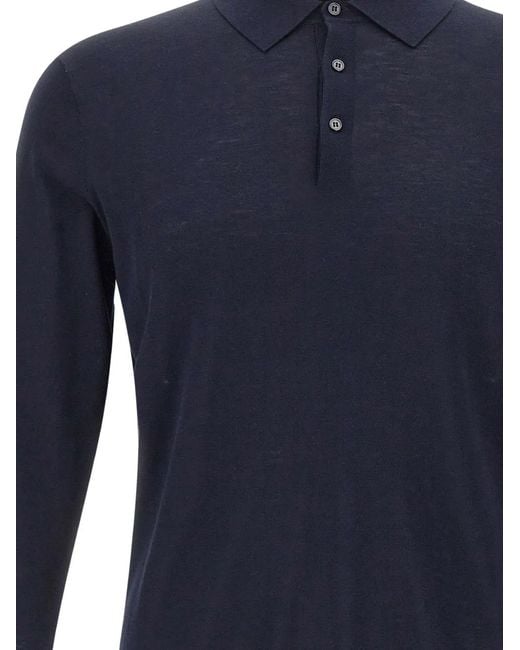 Kangra Blue Long-Sleeve Ribbed Polo Shirt for men
